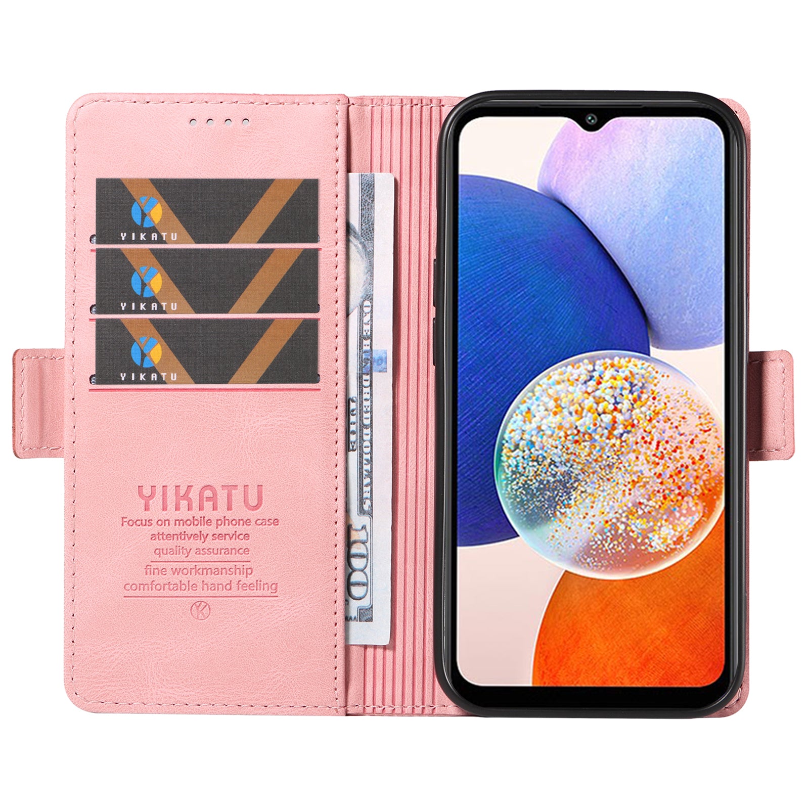 YIKATU YK-005 til Samsung Galaxy A14 5G mobiltelefoncover PU læder pungholder med skin-touch telefoncover YIKATU YK-005 til Samsung Galaxy A14 5G mobiltelefoncover PU læder pungholder med skin-touch telefoncover